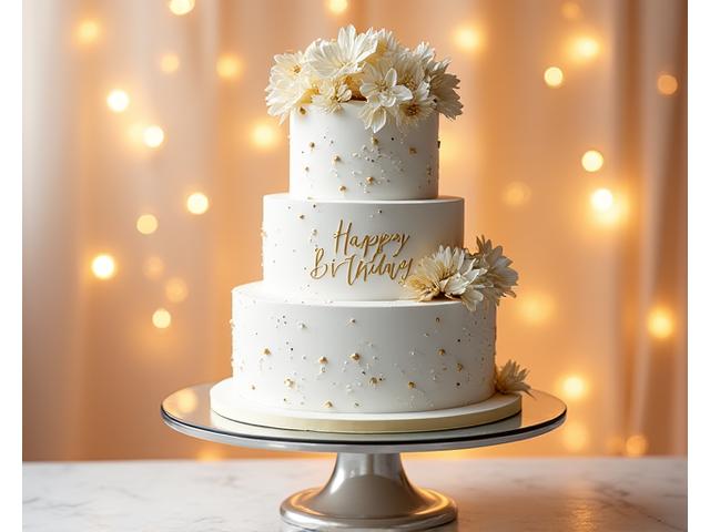 생일 축하 메시지가 새겨진 아름답게 장식된 커스텀 케이크