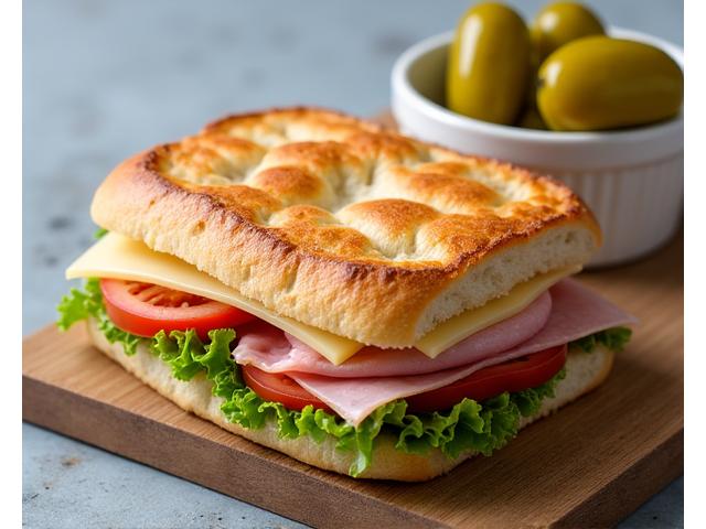 신선한 햄과 채소가 들어간 클럽 샌드위치