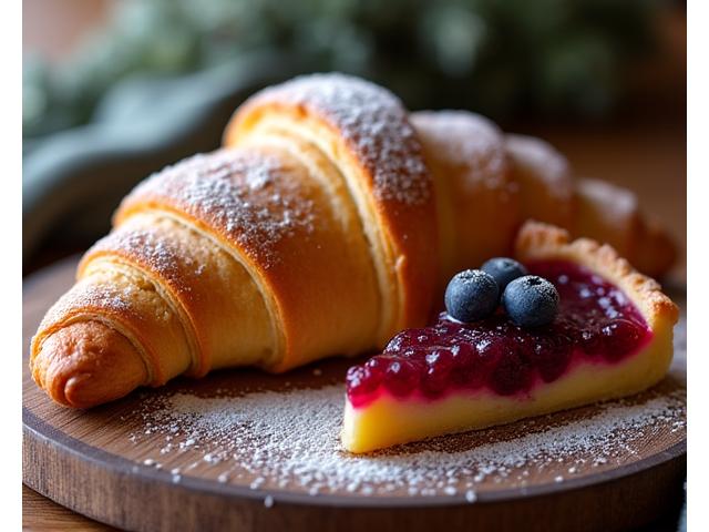 먹음직스러운 갓 구운 페이스트리와 수제 케이크