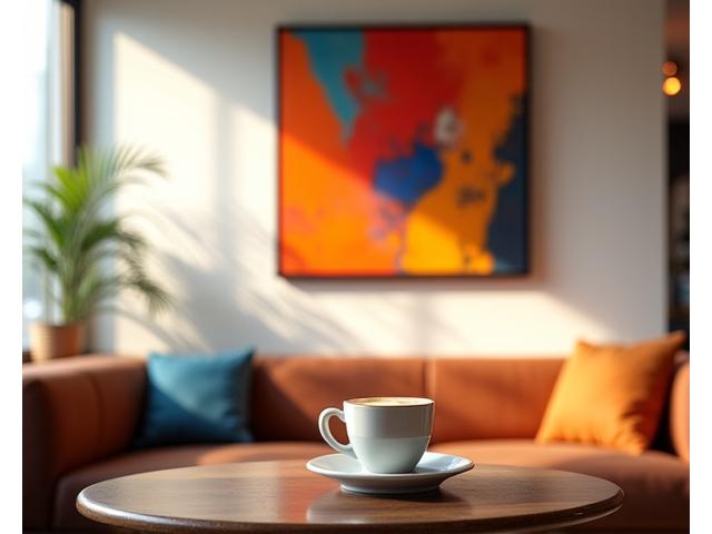 마이아로마카페에서 전시 중인 현대 추상화 작품